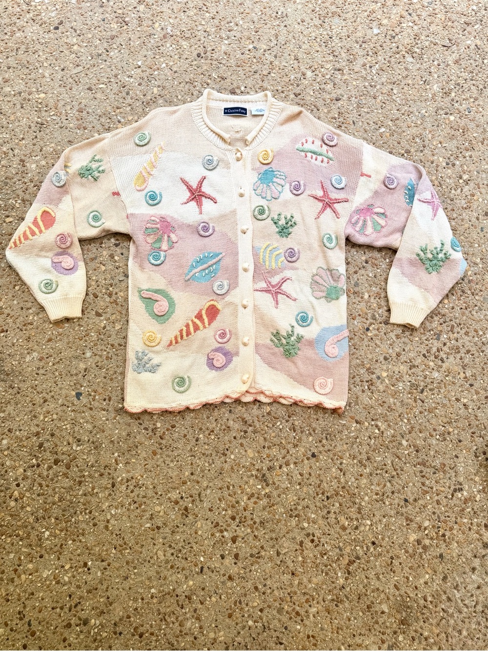 Vtg Christine Foley Ocean Beachy Nautical Seashell Sweater Size 3X